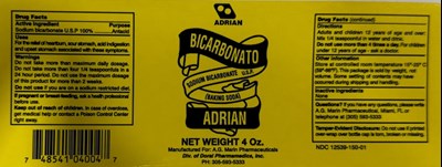 Principal Display Panel (Adrian Bicarbonate 4 Oz)